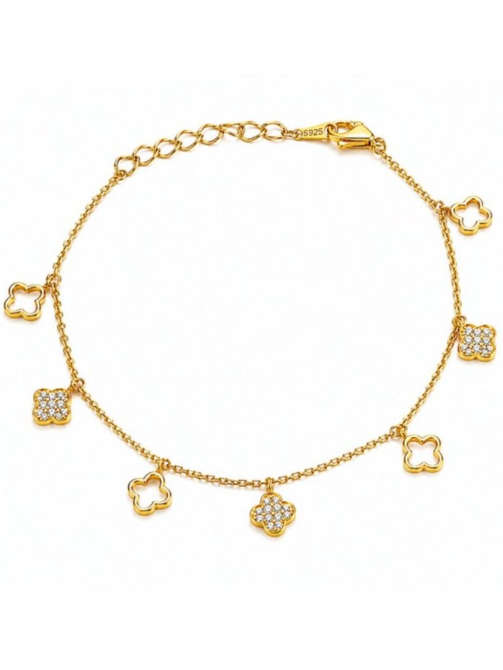 NWT Kylie Clover Charm Bracelet // 14kt Gold Vermeil + CZ Pavé